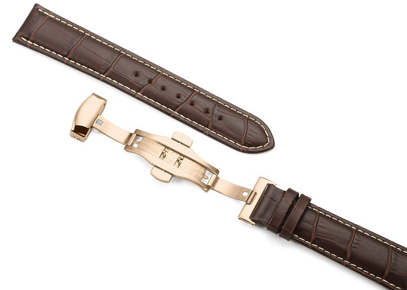 iStrap Leather Watch Band -Alligator Grain Embossed Pattern Calfskin Replacement Strap-Stainless Steel Deployment Buckle with Push Buttons-Bracelet for Men Women-18mm 19mm 20mm 21mm 22mm 24mm - Image 2